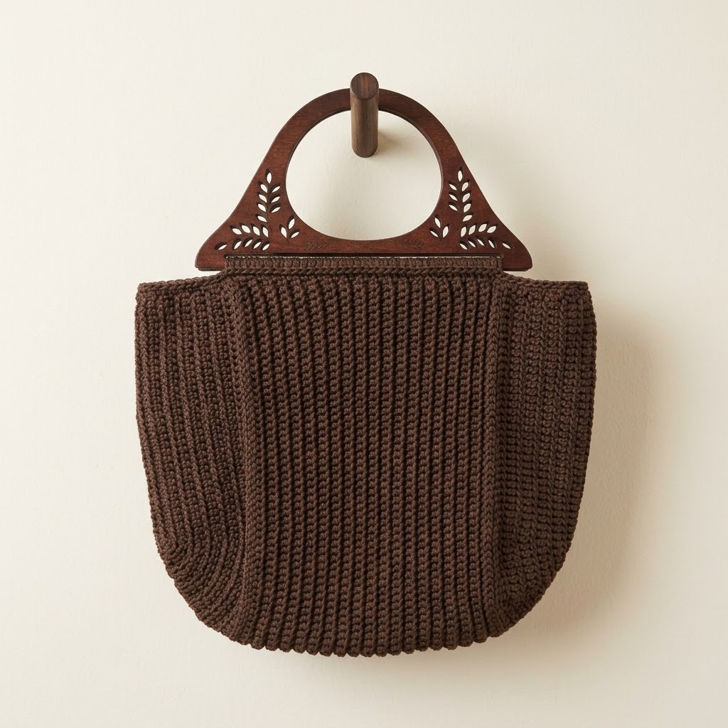 შოკოლადის ხის სახელურიანი ჩანთა